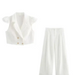 Classy Crop Vest Top With Pants White Co Ord Set