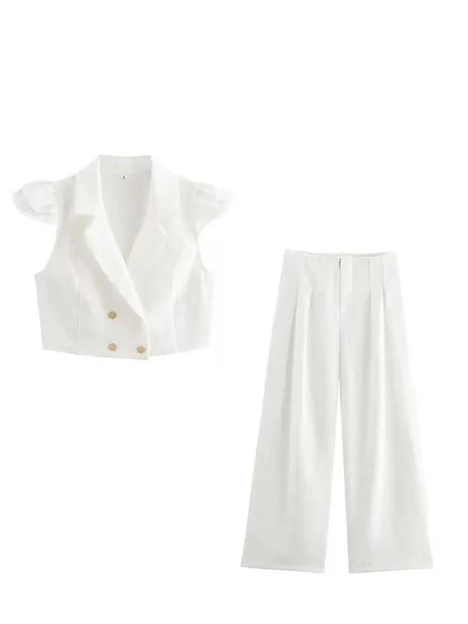 Classy Crop Vest Top With Pants White Co Ord Set