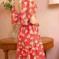 Classy Floral Print Red Dress