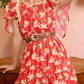 Classy Floral Print Red Dress