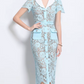 Classy Lace Lapel Short Sleeve Single Breasted Slim Pencil Dress