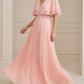 Classy Lace Trim Pleated Cape Sleeve Maxi Dress