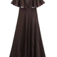 Classy Lace Trim Pleated Cape Sleeve Maxi Dress