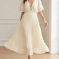 Classy Lace Trim Pleated Cape Sleeve Maxi Dress
