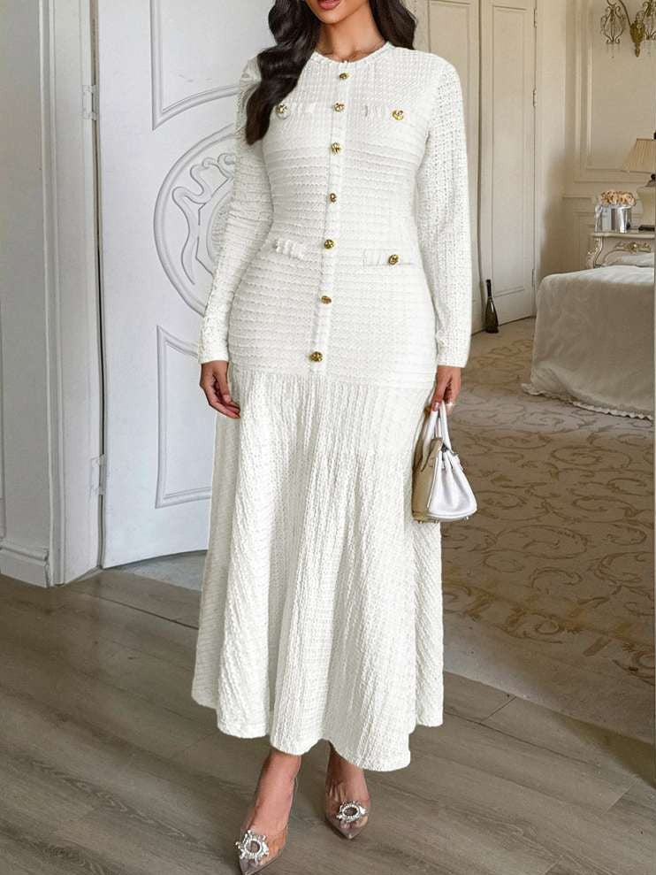 Classy Mid Rise Long Sleeve White Dress