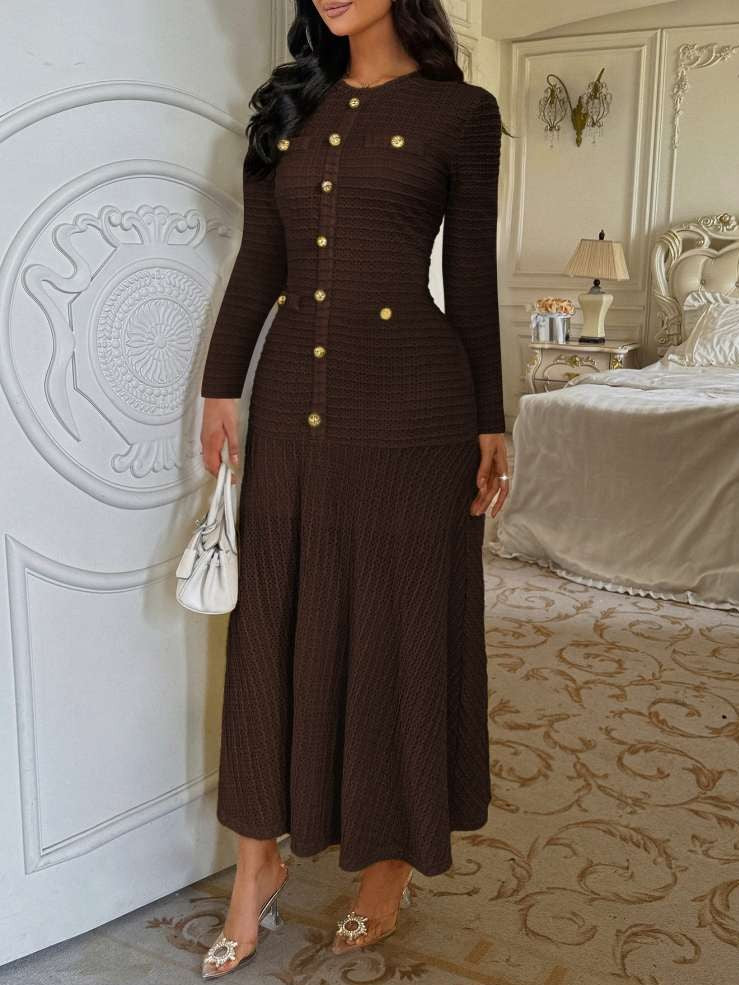Classy Mid Rise Long Sleeve Brown Dress