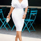 Classy Pearl Decor V Neck White Dress
