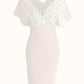 Classy Pearl Decor V Neck White Dress