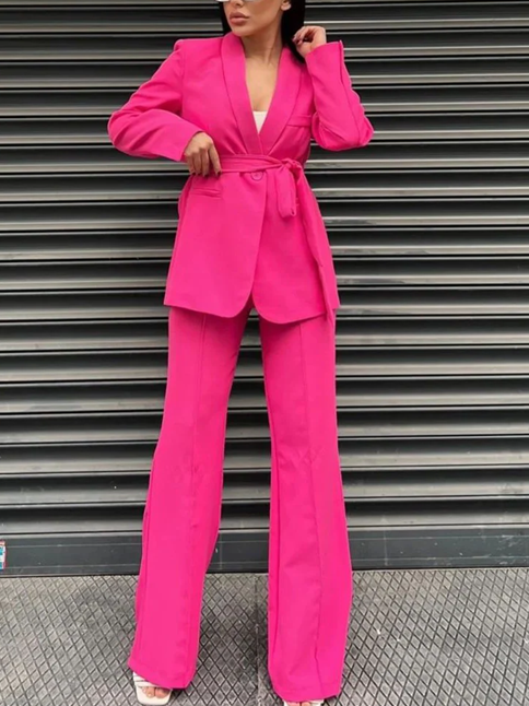 Classy Pink Tie Blazer With Pants Co ord Set
