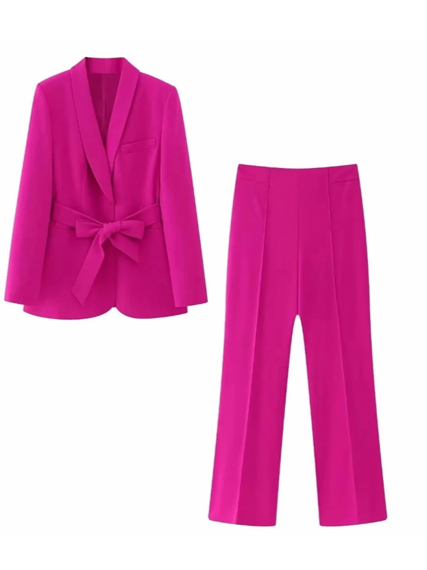 Classy Pink Tie Blazer With Pants Co ord Set