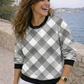 Classy Plaid Print White Sweatshirt