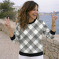 Classy Plaid Print White Sweatshirt