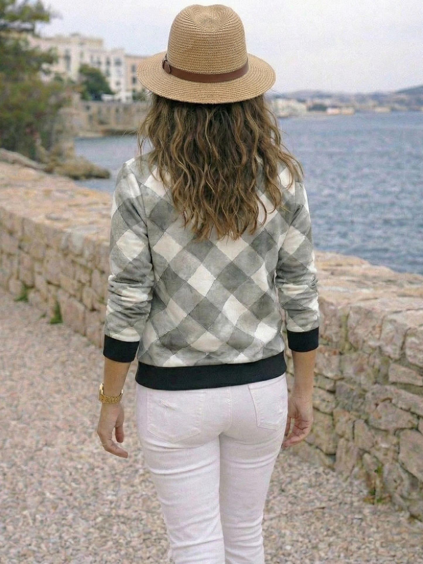 Classy Plaid Print White Sweatshirt