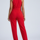 Classy Red Collar Jumpsuit With Belt