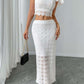 Classy Short Sleeve White Crop Top With Skirt Set