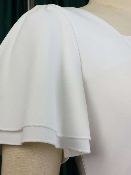 Classy Trumpet Sleeve White Midi Dress With Belt