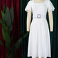 Classy Trumpet Sleeve White Midi Dress With Belt