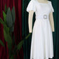 Classy Trumpet Sleeve White Midi Dress With Belt