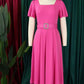 Classy Trumpet Sleeve Pink Midi Dress With Belt