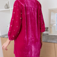 Classy Velvet Pearl Decor Shirt Dress