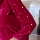 Classy Velvet Pearl Decor Shirt Dress