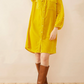 Classy Velvet Pearl Decor Yellow Shirt Dress