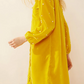 Classy Velvet Pearl Decor Yellow Shirt Dress