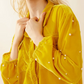 Classy Velvet Pearl Decor Yellow Shirt Dress