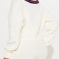 Classy Winter Style Knit Stripped Trim V Neck Cropped Skirt Set
