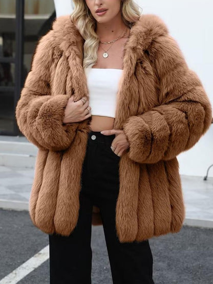 Cozy Winter Lapel Long Sleeve Loose Coffee Coat - Ships in 24 Hrs