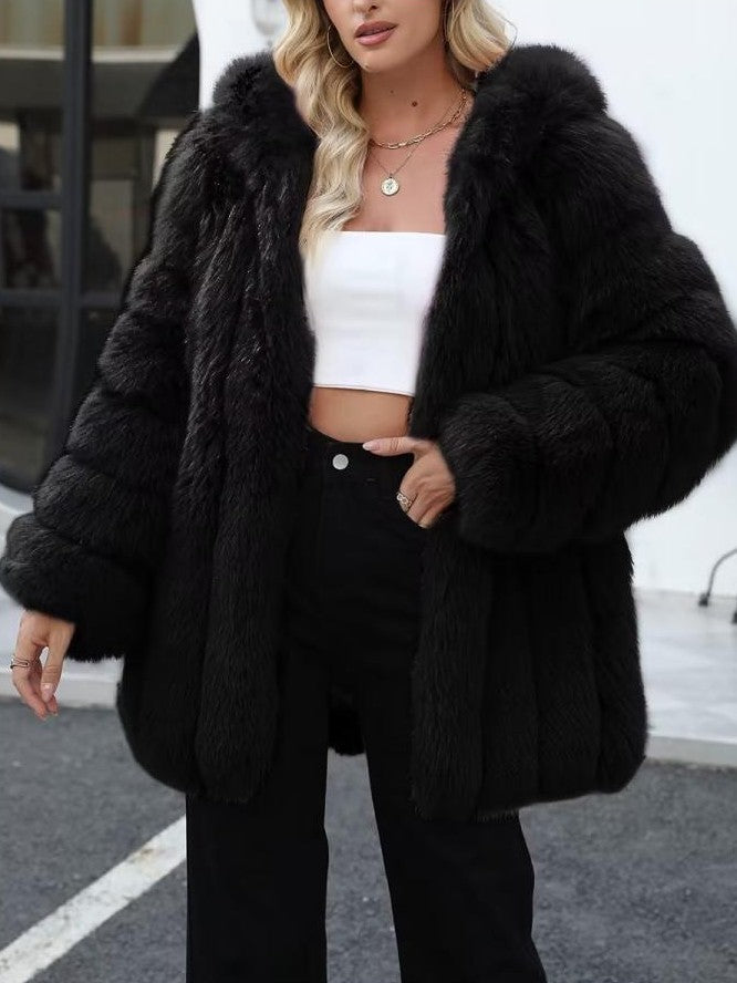 Cozy Winter Lapel Long Sleeve Loose Black Coat