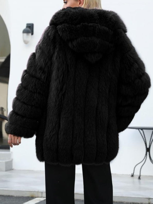 Cozy Winter Lapel Long Sleeve Loose Black Coat