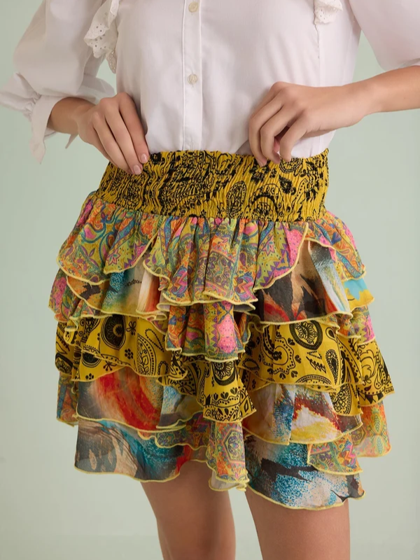 Cute Ruffle Multicoloured Mini Skirt