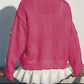 Cute Winter Wear Flower Decor Knit Dark Pink Cardigan