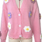Cute Winter Wear Flower Decor Knit Pink Cardigan