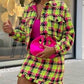 Dapper Contrast Plaid Skirt Long Sleeve Set