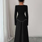 Elegant Beading Patchwork Long Sleeve Black Dress