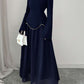 Elegant Beading Patchwork Long Sleeve Blue Dress
