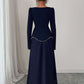 Elegant Beading Patchwork Long Sleeve Blue Dress