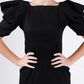 Elegant Black Pleated Puff Sleeve Dress