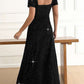 Elegant Bow Sparkle Short Sleeve Black Maxi Dress