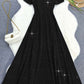 Elegant Bow Sparkle Short Sleeve Black Maxi Dress