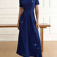 Elegant Bow Sparkle Short Sleeve Blue Maxi Dress