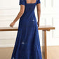 Elegant Bow Sparkle Short Sleeve Blue Maxi Dress