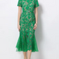 Elegant Green Floral Crochet Fishtail Lace Dress