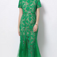 Elegant Green Floral Crochet Fishtail Lace Dress