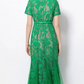 Elegant Green Floral Crochet Fishtail Lace Dress