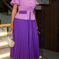 Elegant Look Contrast Color Ruffle Sleeve Pleated Purple Maxi Dress