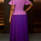Elegant Look Contrast Color Ruffle Sleeve Pleated Purple Maxi Dress