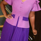 Elegant Look Contrast Color Ruffle Sleeve Pleated Purple Maxi Dress